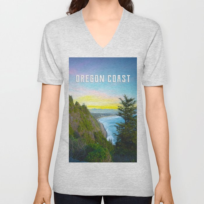 Oregon Coast Sunset and Ocean Views V Neck T Shirt