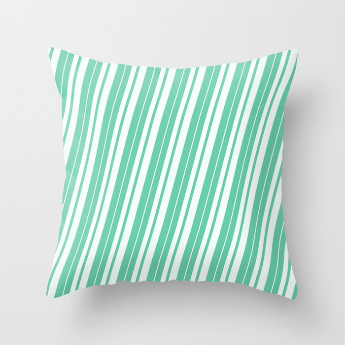 Aquamarine and Mint Cream Colored Stripes Pattern Throw Pillow