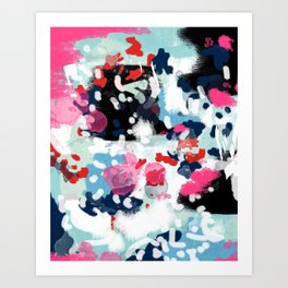 Aubrey - Abstract painting in bright colors pink navy white gold Art Print