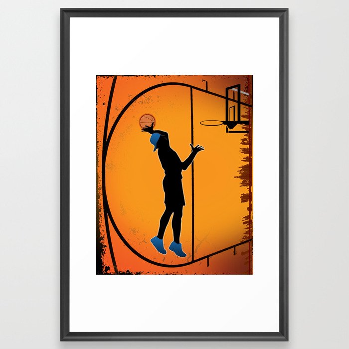 Basketball Player Silhouette Framed Art Print