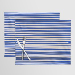 Natural Stripes Modern Minimalist Pattern in Bright Blue and Cream Placemat