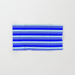 [ Thumbnail: Blue and Powder Blue Colored Stripes/Lines Pattern Hand & Bath Towel ]