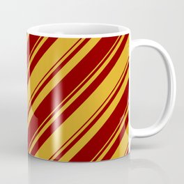 [ Thumbnail: Goldenrod & Maroon Colored Lines/Stripes Pattern Coffee Mug ]
