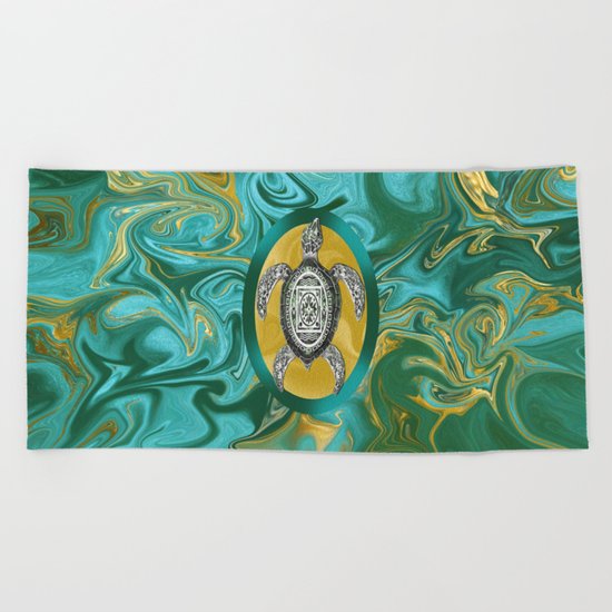 Aztec Emblem Sea Turtle Beach Towel