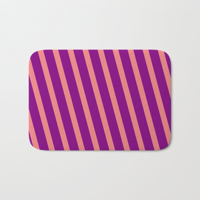 Light Coral and Purple Colored Lined Pattern Bath Mat