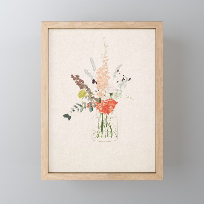 Flowers in a vase digital illustration Framed Mini Art Print