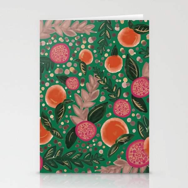 green orange pomegranate art print Stationery Cards