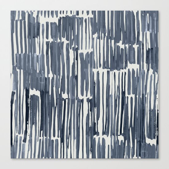 Simply Bamboo Brushstroke Indigo Blue on Lunar Gray Canvas Print