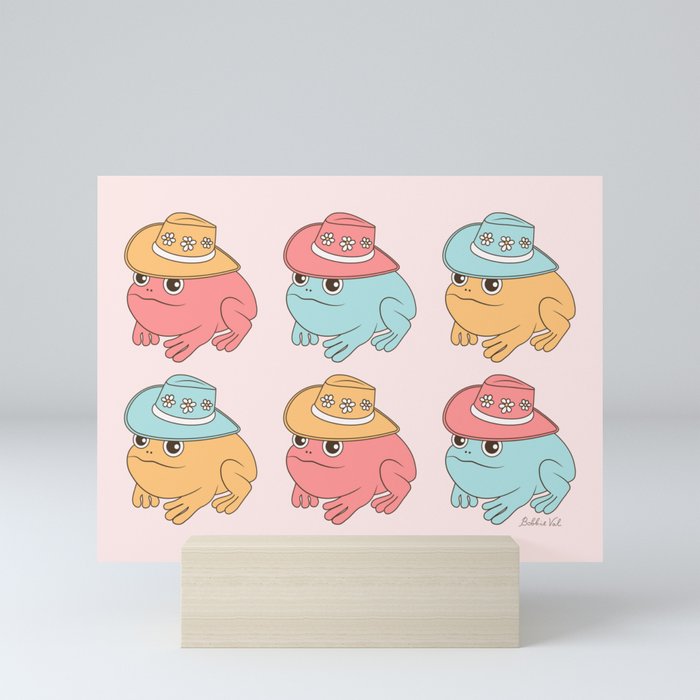 Cute Cowboy Frogs, Frog with Cowboy Hat Fun and Colorful Mini Art Print