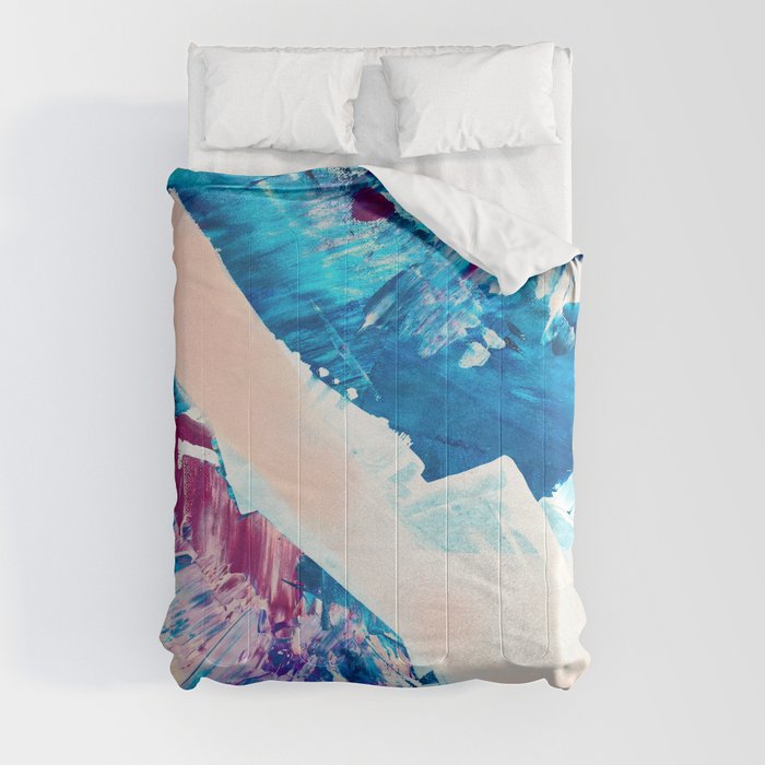 Window Seat: A vibrant abstract painting in pinks and blues by Alyssa Hamilton Art Comforter