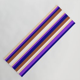 [ Thumbnail: Eyecatching Tan, Purple, Blue, Sienna & White Colored Lines/Stripes Pattern Yoga Mat ]