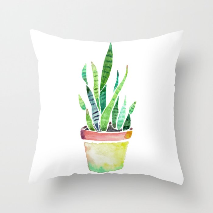Snake Plant in Watercolor Throw Pillow