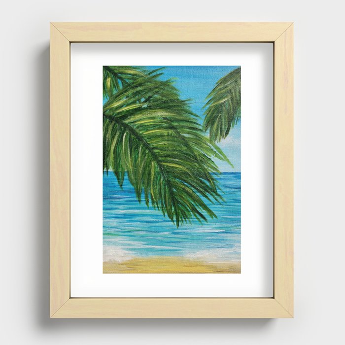 Acrylic Palm Trees and Ocean Shore Recessed Framed Print