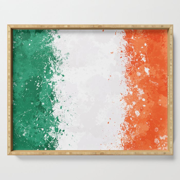 Ireland Flag Messy Action Painting Serving Tray By Snazzygaz Society6