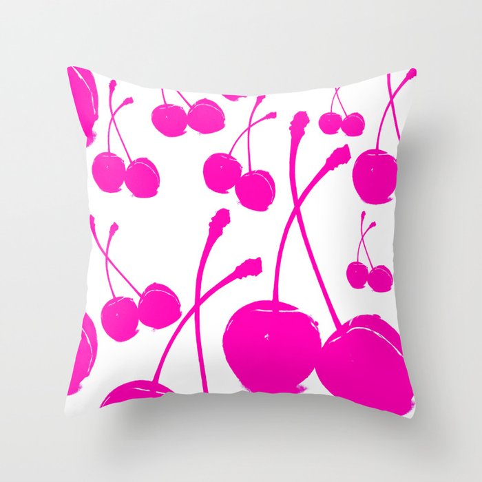 Pink neon Cherry Throw Pillow