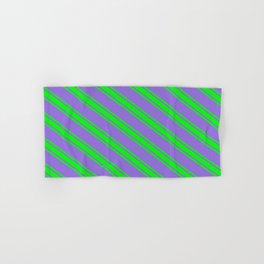 [ Thumbnail: Purple and Lime Colored Lines Pattern Hand & Bath Towel ]