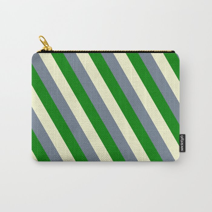 Light Yellow, Slate Gray, and Green Colored Lined Pattern Carry-All Pouch