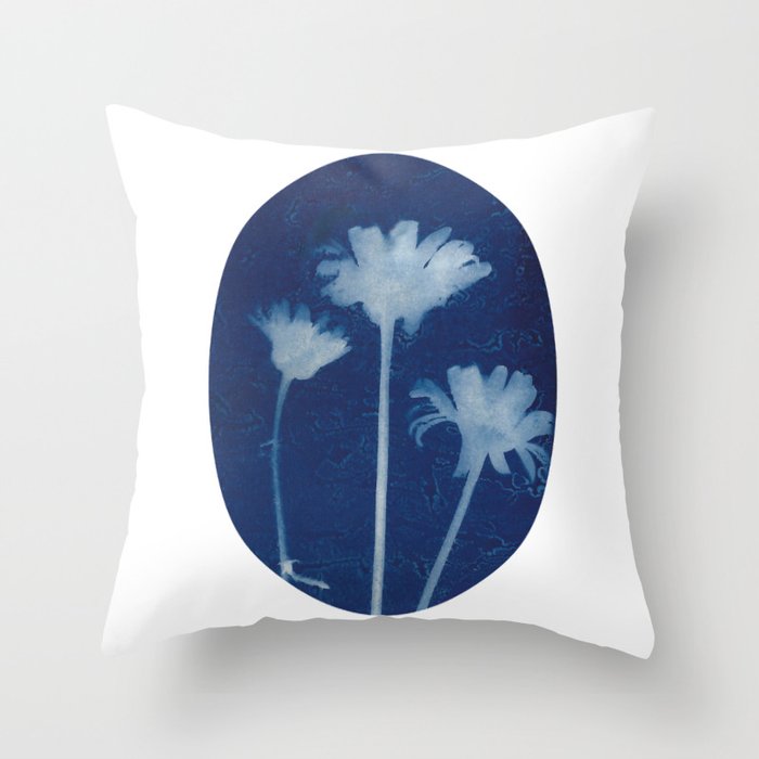 Jackie Partridge Art- Daisies Cyanotype Throw Pillow