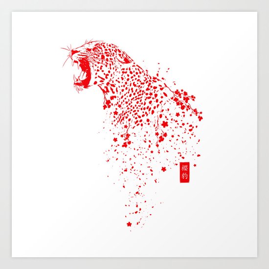 Sakura Leopard Art Print