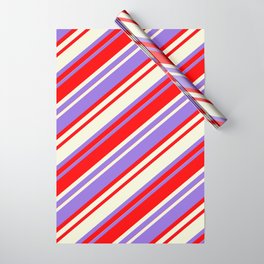 [ Thumbnail: Purple, Red, and Beige Colored Striped Pattern Wrapping Paper ]