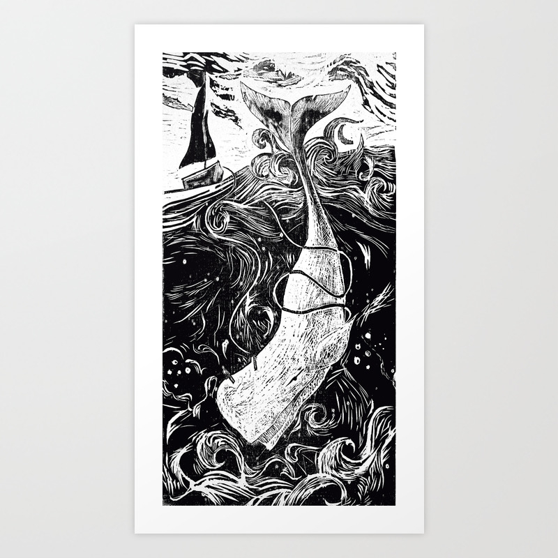 Moby Dick Wood Cut Art Print By Erikagallagher Society6
