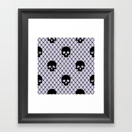 Black skulls Lace Gothic Pattern on Pastel Lilac Framed Art Print