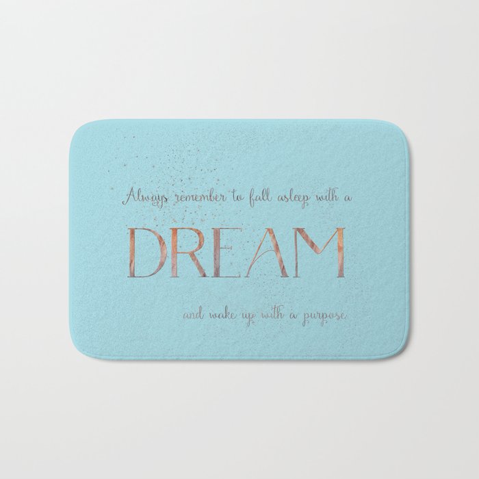 Always remember to fall asleep with a dream - Gold Teal Vintage Glitter Typography Bath Mat