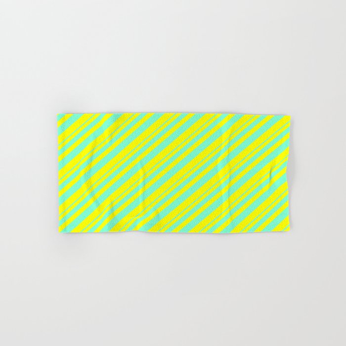 Aquamarine and Yellow Colored Lined/Striped Pattern Hand & Bath Towel