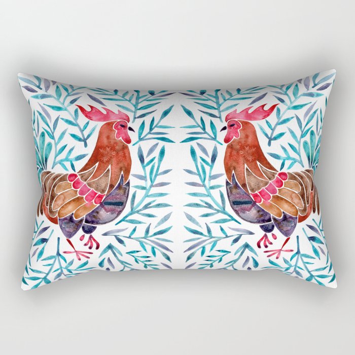 Le Coq Watercolor Rooster With Turquoise Leaves Rectangular Pillow Le Coq Watercolor Rooster With Turquoise Leaves Rectangular Pillow