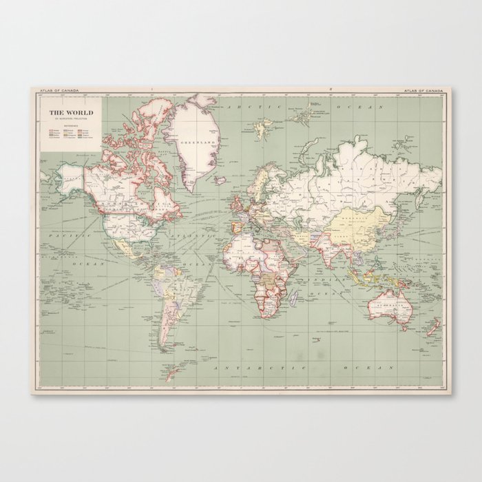 Vintage Map of The World (1915) Canvas Print
