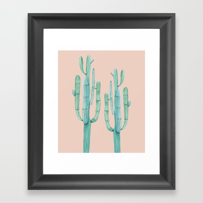 Besties Cactus Friends Turquoise + Coral Framed Art Print