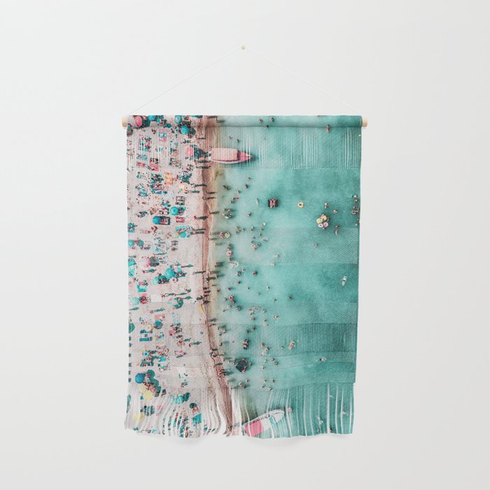 Aerial Beach Print, Large Printable Ocean Waves Wall Art, Teal Coastal Decor, Beach With People Wall Hanging
