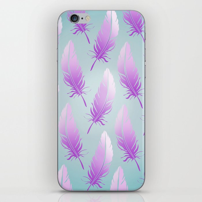 Delicate Feathers (violet on turquoise) iPhone Skin