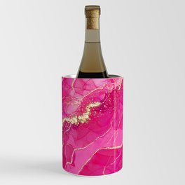 Pink Glamour Marble With Gold Glitter Texture  Wine Chiller