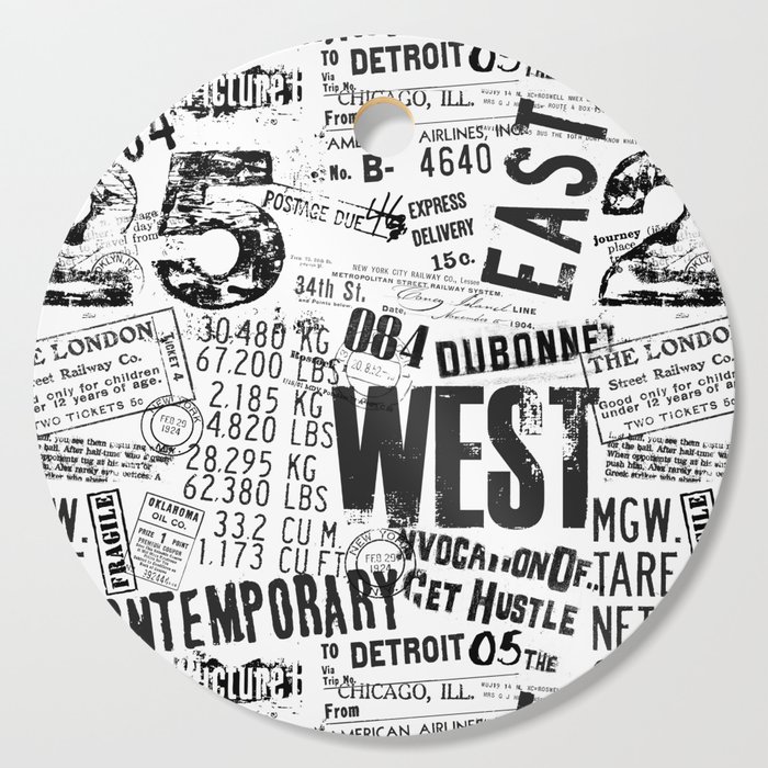 East West Grunge Distressed Black White Urban Typography Cutting Board By Lebensartdesign