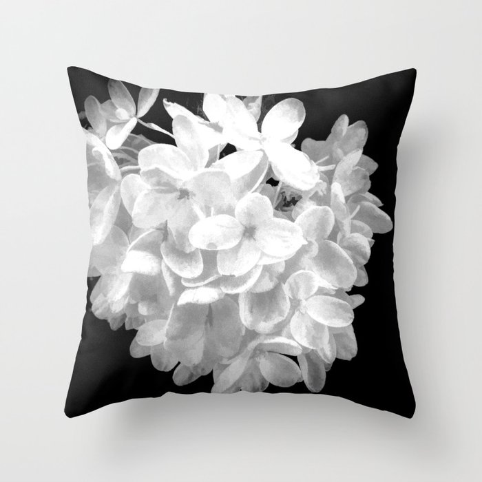 Hydrangea "SnowBall" In Black And White Throw Pillow