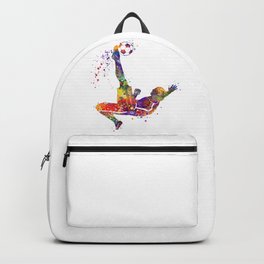 Bicycle Kick Boy Soccer Player Colorful Watercolor Art Striker Gift Football Player Gift Backpack