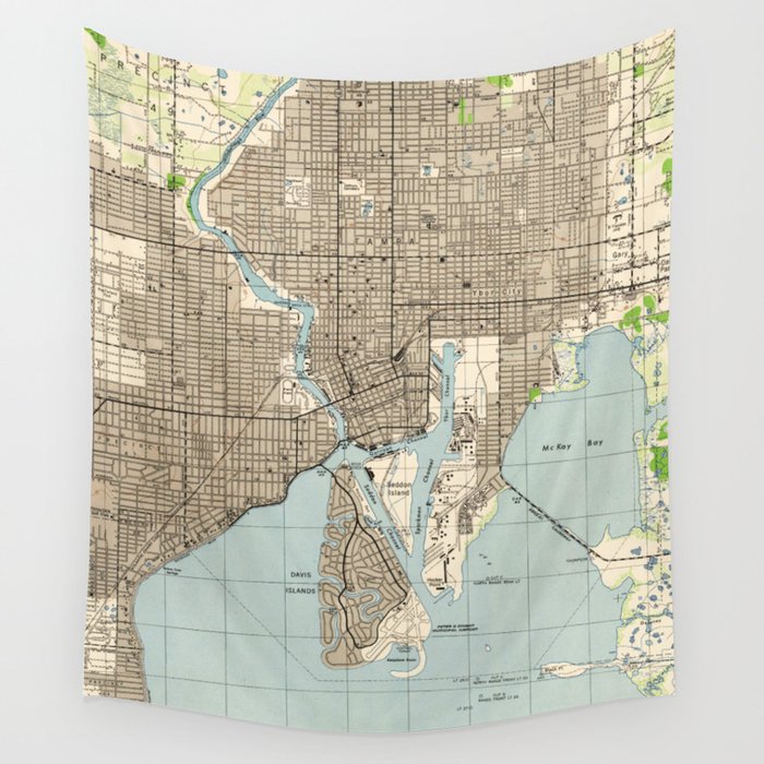 Vintage Map of Tampa Florida (1944) Wall Tapestry by BravuraMedia 