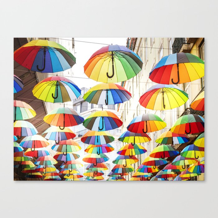Colorful Umbrellas in Lisbon Canvas Print