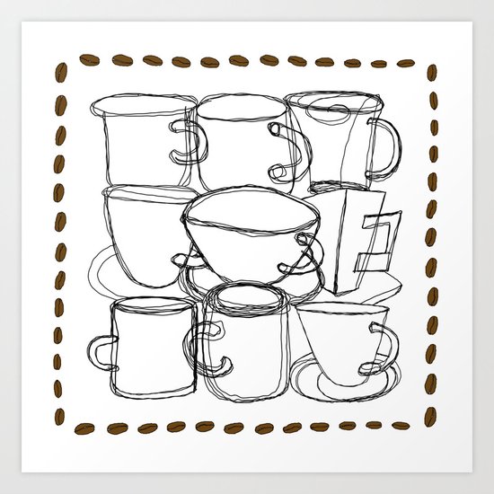 Coffee Beans and Mugs Art Print
