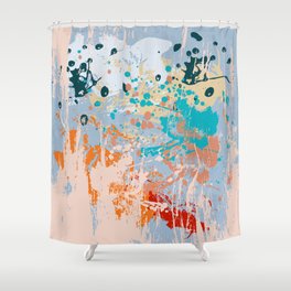 Abstract vintage background with multi-colored paints stains on a canvas texture.  Shower Curtain