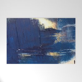 Halo [2]: a minimal, abstract mixed-media piece in blue and gold by Alyssa Hamilton Art Welcome Mat