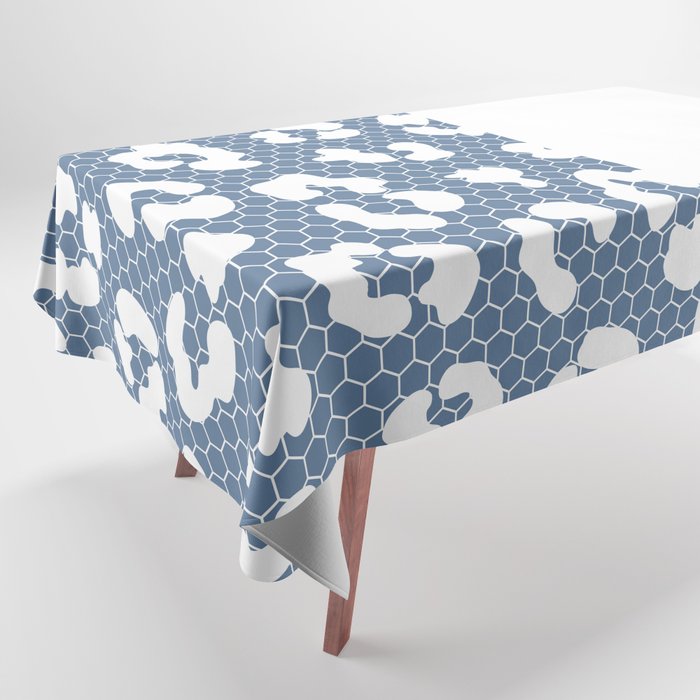 White Leopard Print Lace Vertical Split on Slate Blue  Tablecloth