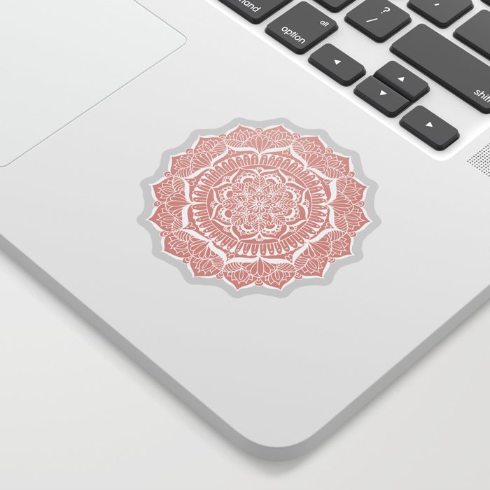 White Flower Mandala on Rose Gold Sticker