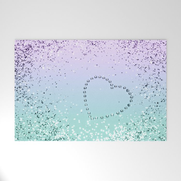 Sparkling MERMAID Girls Glitter Heart #1 (Faux Glitter) #decor #art #society6 Welcome Mat