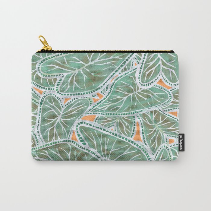 Tropical Caladium Leaves Pattern - Green Carry-All Pouch