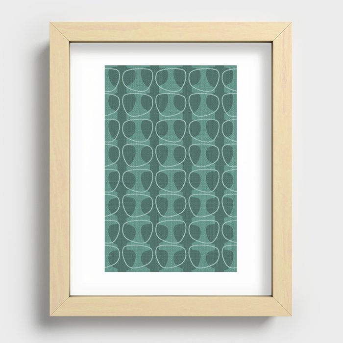 Mid Century Modern Abstract Ovals in Teal Tones Recessed Framed Print