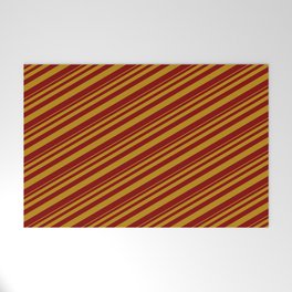 [ Thumbnail: Dark Goldenrod and Maroon Colored Lined/Striped Pattern Welcome Mat ]