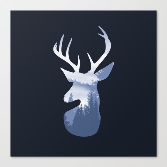 Deer Abstract Blue Landscape Design Canvas Print