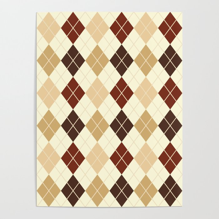 Brown Beige And White Seamless Argyle Pattern Poster